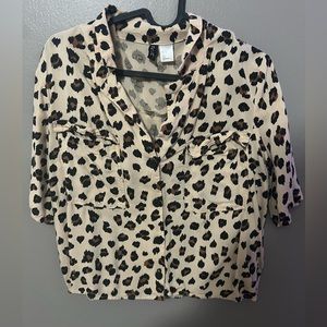 Tiger print button up crop top